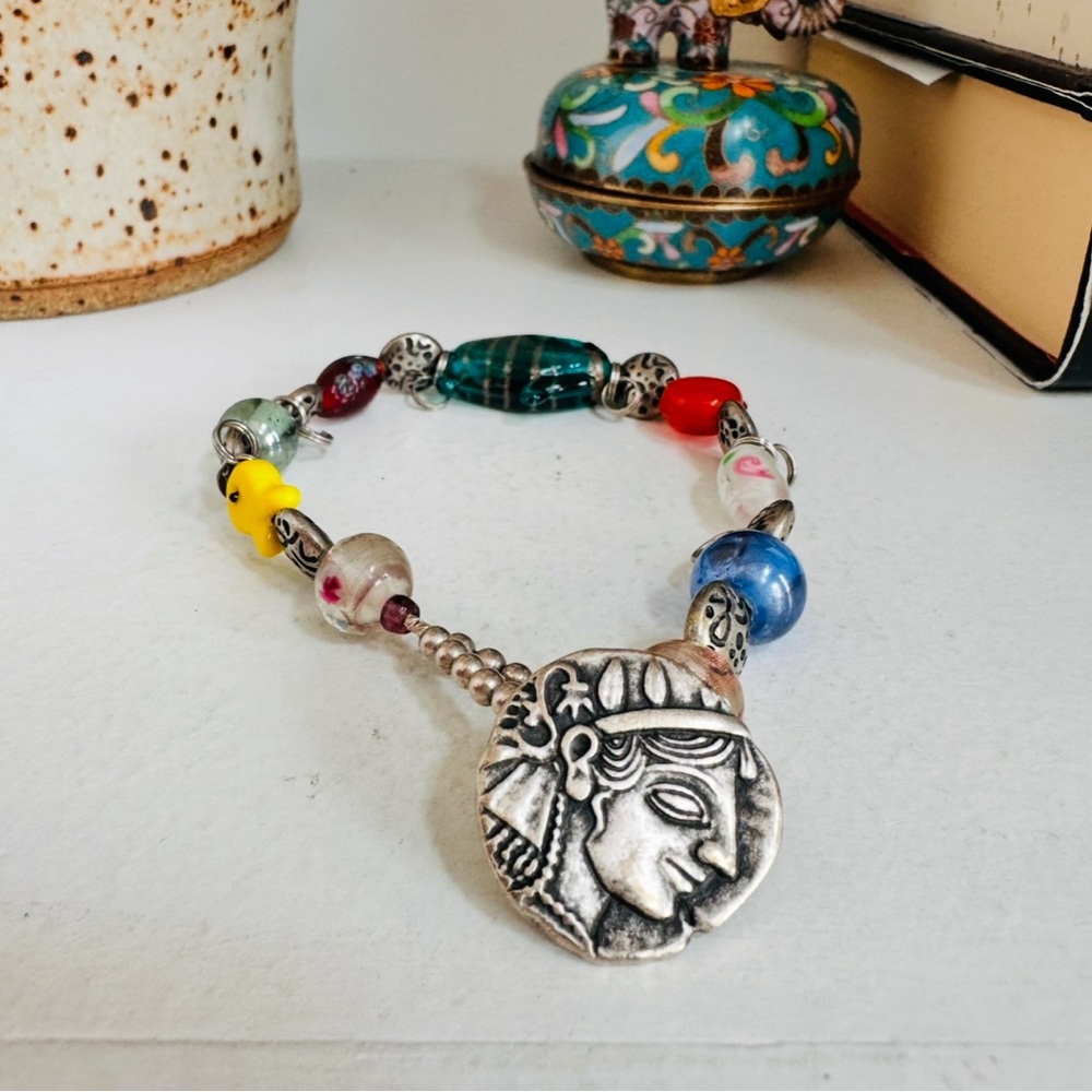 Colorful Beaded Bracelet with Silver Charm